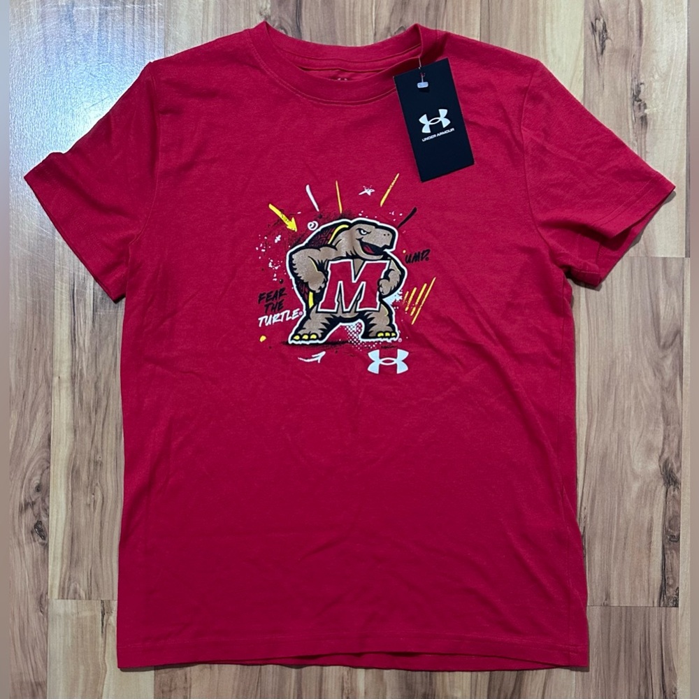 NEW Maryland Terrapins Terps Under Armour Red SS Crew Neck Tee Shirt Youth M
